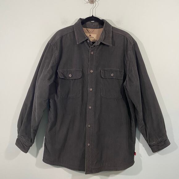 Woolrich Men Dark Green Corduroy Sherpa Lined Shirt Jacket Chore Barn Coat Sz L